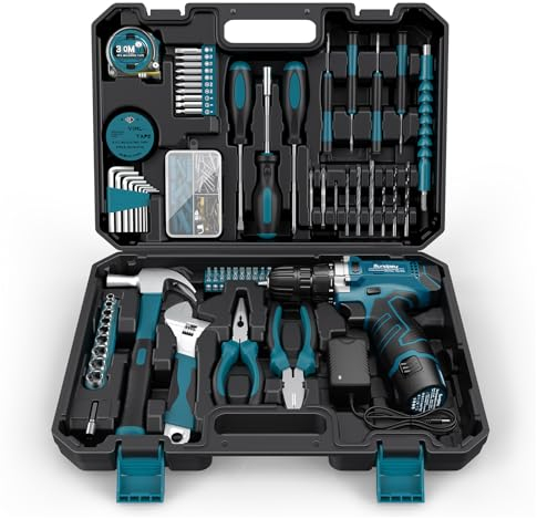 Trapano Avvitatore Batteria 12V - Sundpey Cassetta Attrezzi Completa 206 Pezzi con Trapano a Percussione, Set Attrezzi da Lavoro con Set Completo di Punte per la Decorazione Della Casa