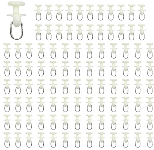 RHQFDM 100 Pezzi Bianco Ganci per Tende a Binario,Ganci Scorrevoli in Plastica da 11 mm per Tende a Binario,Adatto per Tende,Tende da Doccia,Binari per Tende da Porta
