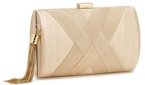 QIUTIMIY Damen Clutch Geldbörsen Abendtasche Quaste Abendhandtasche, Lady Party Fransen Prom Clutches Geldbörse Kette Umhängetasche,Champagner