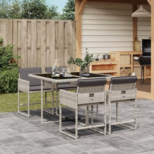 ShGaxin 5-TLG. Garten-Essgruppe mit Kissen Hellgrau Poly Rattan, Esstisch Mit Stühlen Set, Gartenmöbel Sitzgruppe, Balkon Möbel, Gartenlounge Set, Terrassenmöbel, Balkonmöbel Set - 3278026