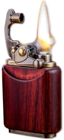 Handgefertigtes Vintage-Feuerzeug, winddichtes Kerosinfeuerzeug aus Rosenholz, antikes Feuerzeug mit weicher Flamme, Benzinfeuerzeug mit Kipphebel, nachfüllbares Vintage-Kerosinfeuerzeug(Red)