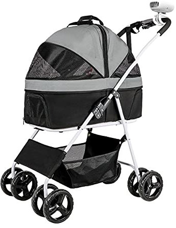 Hundebuggy für mittelgroße Hunde, Welpenbuggys, kleine Hunde, faltbarer Katzenbuggy, atmungsaktiver Hundekinderwagen, Netztasche mit großer Kapazität, Haustierbuggy, Kinderwagen mit Kinderwagen (Ros