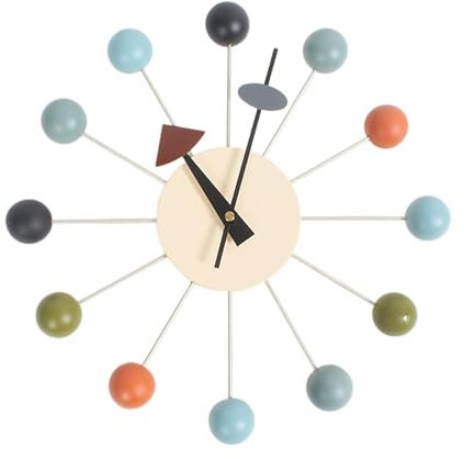 Colcolo Wanduhr mit Holzkugeln, zum Aufhängen an der, kein Ticken, dekorative Süßigkeiten-Wanduhr für Schlafzimmer, Büro, Wohnzimmer, Wanddekoration, Bunter Ball