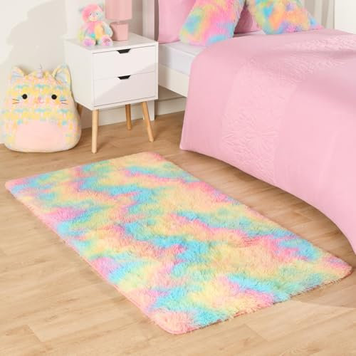 Sienna Small Rug for Kids Bedroom, Tie Dye Fluffy Shaggy Rug for Living Room Non-Shedding Thick Pile Hallway Runner Rugs Super Soft Anti-Slip Floor Carpet, 80 x 150cm