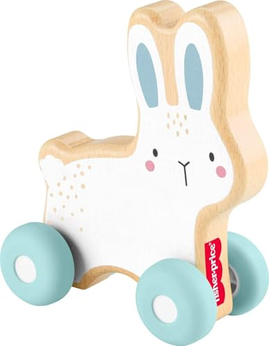 Fisher-Price Holz-Schiebehäschen Babyspielzeug, Holzfahrzeug zur Förderung des Krabbelns für Babys ab 6 Monaten, JDM52