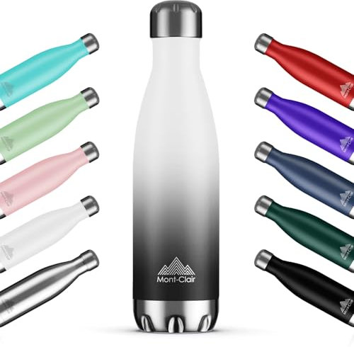 Mont-Clair H2O Trinkflasche Edelstahl - Thermosflasche - BPA-freie - Water Bottle, Edelstahl trinkflasche 500ML - 24h Kalt & 12h Warm - Trinkflasche Auslaufsicher - Weiß & Grau