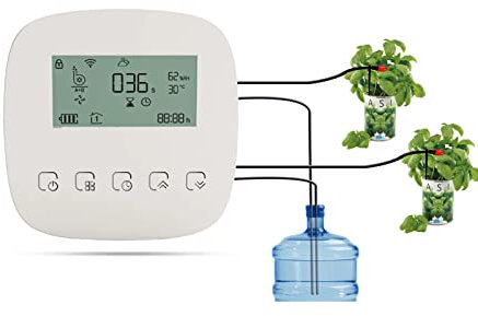 Sanfoelek - Sistema de riego automático, dispositivo de riego inteligente, sistema de doble bomba WiFi/voz/control manual, tiempo de riego programable, batería integrada, carga USB, compatible con