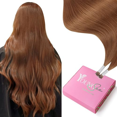YoungSee Nano Hair Extensions Copper 16inch Cold Fusion Nano Rings Hair Extension Ginger 25g Reflections Nano Bead Hair Extensions Ginger for Wedding Silky Straight 25s Tangle Less