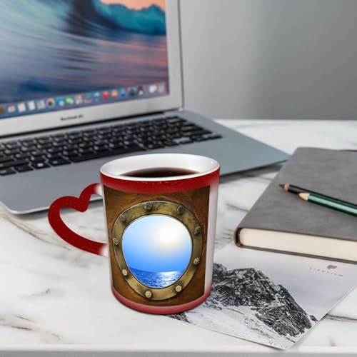 AELKSP Ceramic,Boat Window Brown Gold Blue, Cream Navy Red,Coffee Mug Color Changing Mug Hot Heat Changing Mug Hot Heat Sensitive Mug Coffee Mug Tea Mug Drink Cup Milk Mug