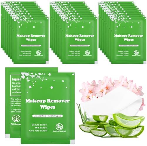 Vyndicca Lot de 100 lingettes démaquillantes, emballées individuellement, taille voyage, idéales pour les voyages, les mariages et les hôtels.