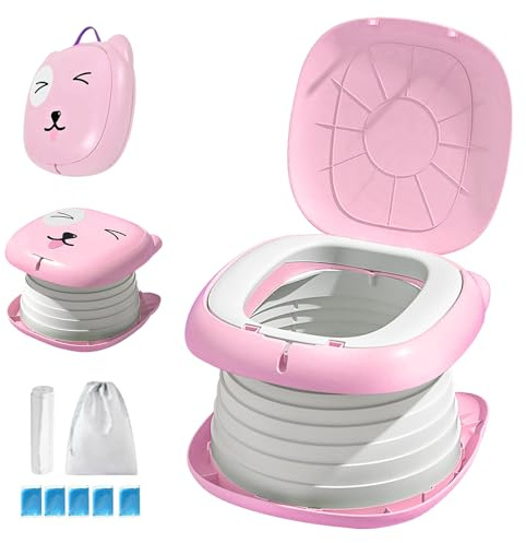 Faltbarer Toilettensitz für Kinder, Reisetöpfchen für Auto, Outdoor & Indoor, Praktisch für Camping & Unterwegs, Kompakt und Tragbar Kinder Klapptoilette rosa (Kinder Klapptoilette Rosa)
