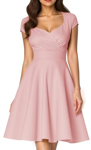 Fynadressr Pink Italian Birthday Party Dress Prom Wedding Guest Dress Women's 1950s Vintage Cocktail A Line Wrap Winter Dress Blush L