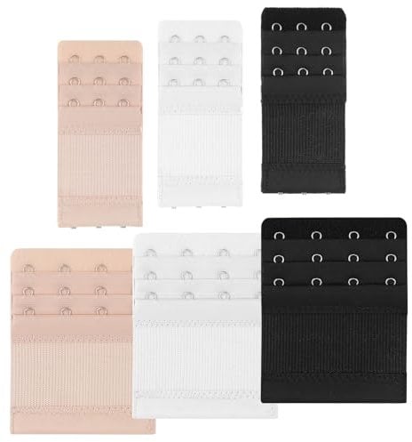 Aysatogc 6PCS Bra Extenders 3 Hook,4 Hook,Women Elastic Extensions Bra Lady’s Breathing Room Stretchy Brasier Extension Strap Soft & Comfortable (Black White Skin)