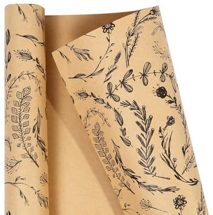 QIUMING 43 * 300cm Geschenkpapierrolle Pflanzen Alle Schwarz Farbe Design für Geburtstagsgeschenke Vintage Handwerk Papier Graduierungen Engagement