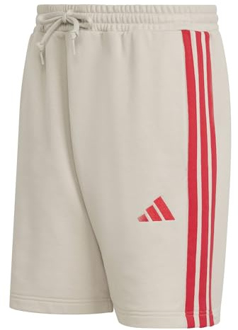 adidas Men's Essential Three Stripes French Terry Short, Wonder Alumina/Pure Ruby, XL