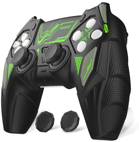 playvital Cover Controller per ps5 Joystick, Compatibile con ps5 Base di Ricarica, Custodia Silicone Antiscivolo Grip Ergonomico per Posizionamento Verticale, Mecha Rhino-Nero&Verde