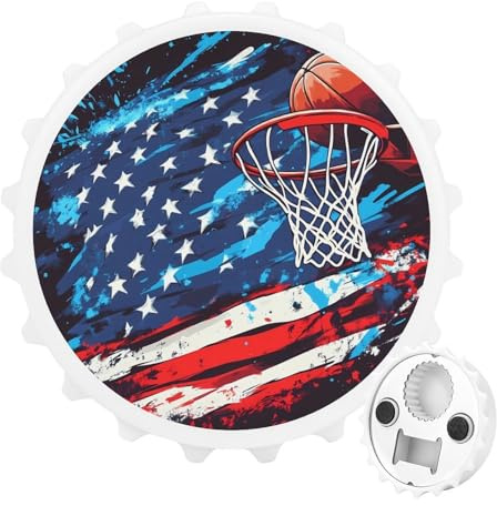 Kühlschrankmagnete mit Basketballkörben und USA-Flagge, rund, magnetisch, lustiger Flaschenöffner für Zuhause, Küche, Büro, Weiß