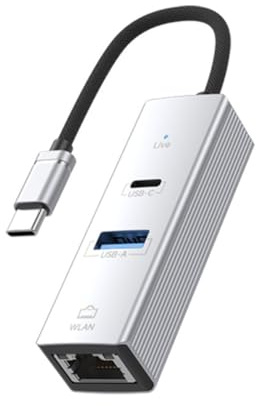 Jooehyer Wired Network Card Type-C to 3.0HUB 100M Mobile Phone Tablet Notebook Desktop RJ45 Network Silver