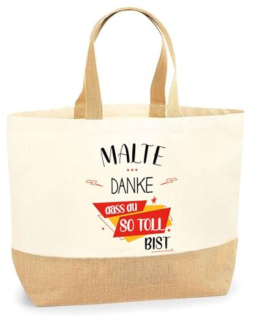 Planetee Jutebeutel Malte Du so toll bist - Einkaufstasche & Strandtasche aus Baumwolle und Jute, Geschenk für Männer, Geburtstag, Vatertag, Bruder oder Freund, Weihnachten