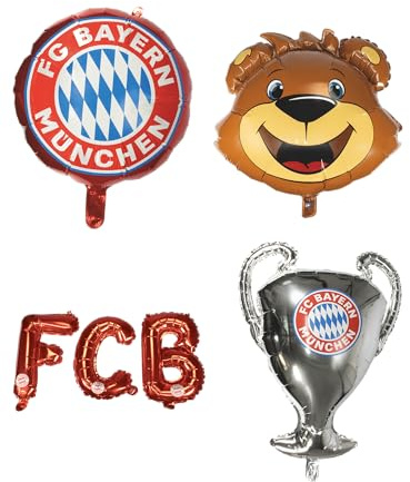 FC Bayern München I Folienluftballon I Geburtstagsballons I Geburtstagsdekoration I 4er-Set I Mehrfarbig