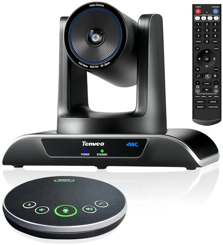 Tenveo Sistema di Telecamera per Conferenze 4K con Microfono Bluetooth, Camera PTZ Zoom Ottico 3X Tracking IA, USB3.0/HDMI, 93° Grandangolo per Videoconferenza, Riunioni, Chiesa, Zoom/Teams/OBS
