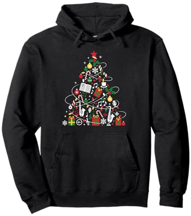 Saxophon Weihnachtsbaum Lichter Xmas Damen Herren Kinder Pullover Hoodie
