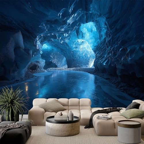 WHUOEUCO Photo Wallpaper Blue Ice Cave 400x280 cm Fashion Art Wall Mural Non-Woven Large 3D Poster, Living Room TV Background Bedroom Decoration Mural