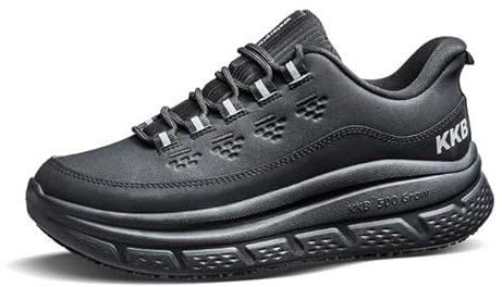 KKB Oil-Safe Grip Non Slip Work Shoes Women Slip Resistant Work Shoes for Women,Easy Slip Waterproof Walking Shoes for Standing All Day in Nursing Kitchen Restaurant Arch Support Soft Leather Black Women 8