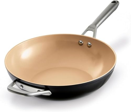 Ninja Extended Life 28cm Ceramic Wok, Terracotta and Grey, CW90928EUI | Non-Stick (No PFAS, PFOA, Lead or Cadmium), Induction Compatible, Oven Safe Up to 285°C