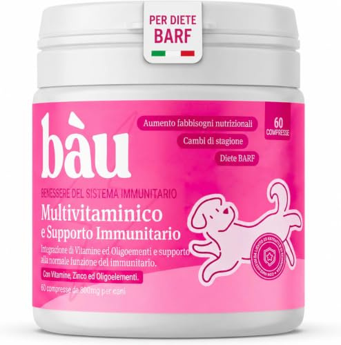 Bau Multivitaminico Cane Difese Immunitarie, Vitamine Cane in Compresse, Vitamine Cani Dieta BARF, Recupero Post-Intervento, Vitamine per Cani Anziani -60cps