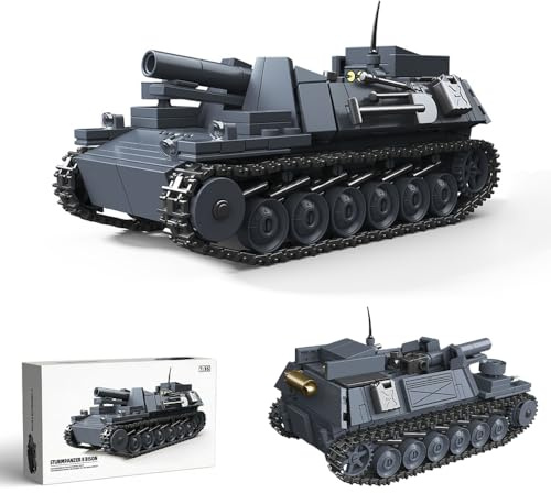 Technik Sturmpanzer II Bison Panzer Bausteine Bausatz, 568 Teile Militär Deutscher Panzer Konstruktionsspielzeug, WW2 Armee Klemmbausteine Tank Modellbausatz, Geschenk für Teenager und Erwachsene