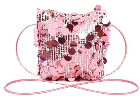 JENCVNL Borsa da donna con paillettes glitterate, mini pochette con tracolla glitterata per balli di fine anno, matrimoni, feste, banchetti (Rosa)