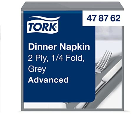 Tork Serviette Dinner grise, pliage 1/4 2 plis, 40 cm x 39 cm, 12 x 150 serviettes, 478762