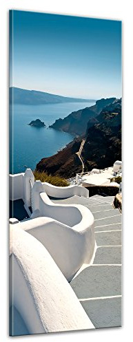 Bilderdepot24 Bild auf Leinwand | Santorini Treppe - Griechenland in 30x90 cm als Panorama Wandbild | Wand-deko Dekoration Wohnung modern Bilder | 202579