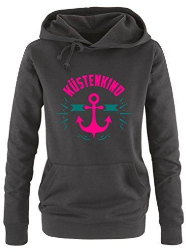 Comedy Shirts - Küstenkind Anker - Damen Hoodie - Schwarz/Pink-Türkis Gr. XXL