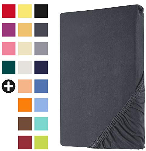 Heim24h Spannbettlaken 120x200cm bis 30 cm, Anthrazit, 100% Baumwolle Bettlaken, Öko Tex Zertifiziert Jersey Spannbetttuch