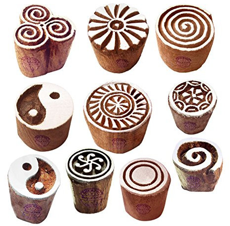 Textil Druck Stempel Abstrakt Klein Runden Entwürfe Holz Blöcke (Set von 10)