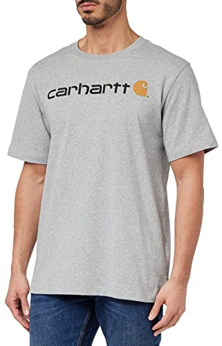 Carhartt Men's Relaxed Fit Heavyweight Short-Sleeve Logo Graphic T-Shirt, Heather Grey, XL