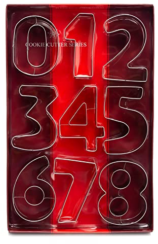 ofone Large Number Cookie Cutters (0-9), 3 Inches Stainless Steel Fondant Cutter Set, 9pcs Numbers Biscuit Molds for Baking Cake Clay