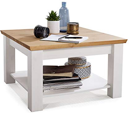 moebel-eins Bornholm Couchtisch, Material Massivholz, Kiefer Weiss/eichefarbig, 75 x 75 cm