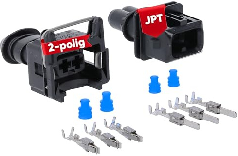 Kalitec 2-polig JPT Set 0,5-1,0 mm² - Kfz Flachsteckverbinder | Wasserdicht IP54 - 24V Stecker für Auto, Zündspule & Scheinwerfer - Inklusive Kontakte & Dichtungen - Robustes PBT Material