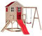 Wendi Toys M24R Stelzenhaus Kinder Outdoor mit Rutsche und Schaukel, 330 x 350 x 242 cm, Rot, FSC Holz, Klettergerüst Outdoor für Kinder 3-7 Jahre, Spielturm mit Rutsche