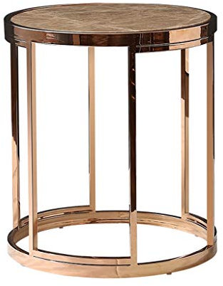 Tavolino Rotondo/tavolino da Salotto, Struttura in Metallo Leggero, Finitura in Marmo, Balcone con Decorazione Creativa, Oro Rosa