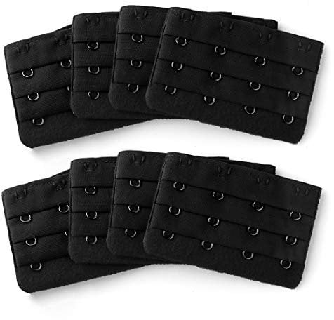 sourcing map Ladie's 3 x 4 Hooks Bra Strap Extensions Elastic Clip on Bra Band Extenders Multi Color Black 3 Rows 4 Hooks 8 Pcs