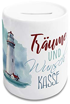 GRAZDesign Leuchtturm Spardose lustig, Kinder und Erwachsene, Geldgeschenk Sparschwein, Sparbüchse, Motiv Träume und Wunsch Kasse, Keramik