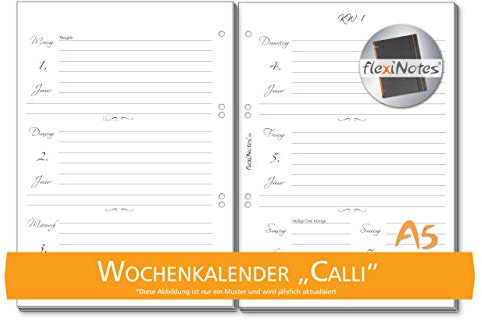 flexiNotes WOCHENKALENDER 2024 A5, Kalendereinlage: Calli, 1 Woche 2 Seiten