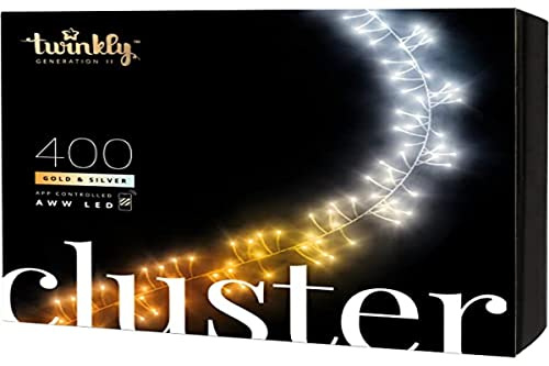 Twinkly Cluster 400 LED Bianchi, Striscia Densa di Luci LED per Esterno e Interno, Luci LED Smart Multicolore, Compatibile con Alexa e Google Home, Gaming, IP44, Controllo App, Filo Nero, 6m
