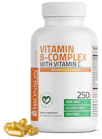 Bronson Vitamin B Complex with Vitamin C Vegetarian Capsules, 250 Count