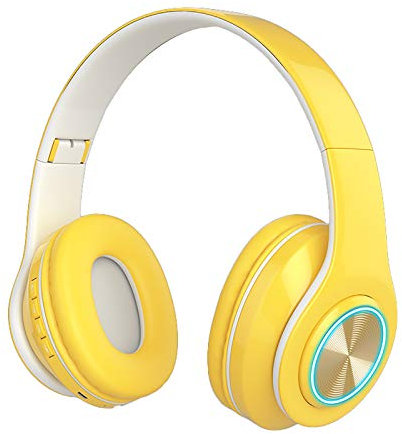 luckiner Cuffie da gioco wireless per PC Bluetooth V5.0 Cuffie Over Ear Cuffie con cancellazione del rumore Auricolare stereo Bass giallo