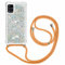FMPCUON Coque Samsung Galaxy A51 4G Glitter Liquide Collier pour Téléphone Portable avec Cordon - Lanyard Paillettes Flowing Sand Silicone Gel TPU Housse avec Smartphone Collier Étui, Argent